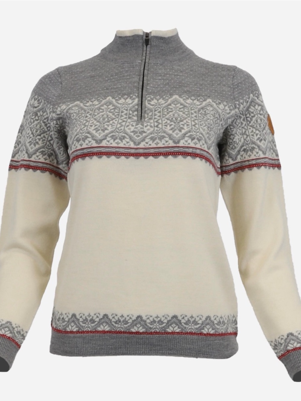 ICEWEAR 100% Merino WoolNordic Half-Zip Cowl Sweater in Cream and Gray